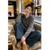 Suéter com Capuz Cinza Estilo Coreano Ins Versátil Slim-Fit para Mulheres, Novo Inverno 2025 Malha Elegante e Estilosa