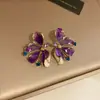 Aretes de Flor Morada Mist Jade Pétalos Plata Aguja Aceite Gotero Incrustaciones de Pedrería Estilo Francés Elegante Aretes Diseño de Nicho Accesorios de Aretes para Mujeres
