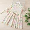 Vestido de Niña Estilo Nuevo, Vestido de Verano para Niños de Manga Corta, Vestido Estampado de Moda con Mangas Abullonadas, 3-12 Años, Material de Algodón