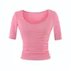 Conjunto de duas peças elegante para mulheres: camiseta lisa de manga curta com ajuste na cintura por cordão e calça casual longa de perna larga.