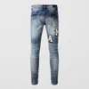 Marca de moda americana Jeans para hombre Azul Retro Ajustados Rasgados Estampado de Letras Hip Hop Jeans para Hombre Venta al por mayor