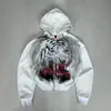 Moletom com Capuz e Zíper Personalizado Estilo Gótico Europeu e Americano com Estampa Digital para Homens, Moda de Rua Casual