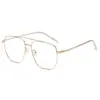 Gafas Ópticas Decorativas Planas Antiluz Azul Populares de Metal con Doble Puente Estilo Aviador para Hombres y Mujeres con Lentes para Miopía