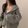 Cardigan suéter oversized de malha trançada solto com capuz e zíper duplo, estilo preguiçoso coreano para outono e inverno, para mulheres