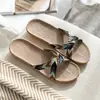 Chinelos Cruzados de Linho de Verão para Casais Femininos Casa Interna Silenciosos Chinelos de Solado Macio para Sapatos de Casa Masculinos