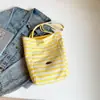Bolsa Artística de Lona Listrada de Dupla Face Estilo Coreano, Bolsa de Lona Listrada Simples e Fresca, Bolsa Tote Versátil e Moderna de Grande Capacidade