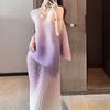 Traje de falda estilo Miyake con pliegues, Conjunto de dos piezas de verano 2025 de gran venta, Conjunto completo para atuendos Ootd, Luce genial