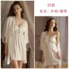 Sexy Camisón de Satén con Escote en V Profundo y Encaje, Estilo Rosa, Cordones, Deseo Puro, con Copas y Bata, Conjunto de Ropa de Casa para Mujer 5125