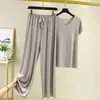 Pantalones Cortos de Seda de Hielo Conjunto para el Hogar Conjunto de Camiseta con Cuello en V para Mujer Verano Delgado Casual Ropa de Abrigo Color Sólido Pijama Conjunto de Dos Piezas