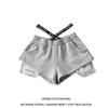 Shorts Casuais Esportivos de Rua Feminino Verão Cintura Exposta Elástico Personalidade Estampado Falso Duas Peças Calças de Yoga para Comércio Exterior Atacado