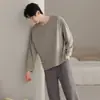 Pijama Nuevo de Primavera y Otoño para Hombre Color Sólido Algodón Pulóver Manga Larga Holgado Transpirable Conjunto de Ropa para el Hogar de Otoño para Hombre