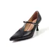 Tallas disponibles para devolución, piel de oveja de capa superior, zapatos Mary Jane retro sencillos, Primavera 2026, tacones altos finos, punta fina, zapatos planos de cuero genuino, para mujer
