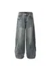 Calça jeans de sarja lavada para homens, calça comprida de marca trendy estilo high street, perna larga reta solta, estilo outono, perna larga solta, calça estilosa para casal