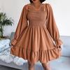 Primavera y verano 2023 Vestido amplio con volantes y mangas largas con cuello cuadrado europeo y americano de Amazon nueva ropa de mujer transfronteriza