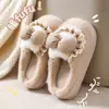 Chinelos de Algodão com Laço Feminino Outono/Inverno 2026 Novo Estilo Interno para Casa Veludo Extra Espesso Quente Solado Espesso Chinelos de Pelúcia
