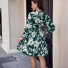 Vestido de manga larga con cintura plisada y cordones con estampado de Amazon de primavera 2024 para mujer europea y americana con ropa de comercio exterior transfronterizo real