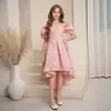 Vestido Jacquard Elegante Ajustado para Menina com Mangas Bufantes, Decote Quadrado e Cintura Marcada Estilo Francês Traje Formal para Anfitrião/Anfitriã