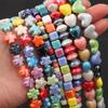 Pulsera de cerámica cuadrada de cinco pétalos con forma de corazón de melocotón y estrella, hecha a mano, con cuentas, para collar, pendientes y accesorios de joyería.