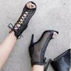 Botas Femininas Europeias e Americanas de Comércio Exterior com Salto Fino Vazadas de Bico Aberto Estilosas Botas Curtas Respiráveis de Moda com Cadarço Transfronteiriças de Salto Alto desejo Amazon