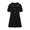 Estilo Europeu e Americano Feminino 2024 Novo Slim-fit Emagrecimento Removível Renda Boneca Collar Cintura Curto Vestido de Cor Sólida