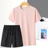 Novo conjunto curto de seda gelada feminino de verão, solto, versátil, fino, esportivo, casual, secagem rápida, respirável, terno de shorts de manga curta