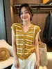 Camiseta de Tricô com Gola U de Manga Curta para Mulheres, Estilo Fino de Verão, Estilo Coreano, Slim Fit, Top Curto Sem Manga, Shisanxing Guangzhou em Estoque