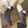 Calcetines de Panda de Dibujos Animados Apilados para Otoño e Invierno Calcetines Lolita Japoneses Calcetines Transpirables de Algodón que Absorben el Sudor hasta la Mitad de la Pantorrilla Calcetines Lindos JK para Mujer