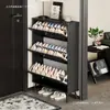 Zapatero negro ultraplano con puerta abatible para la entrada del hogar, nuevo modelo popular 2024, zapatero pequeño simple integrado para el pasillo