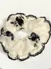 Elástico de Cabelo Scrunchie Listrado com Renda Estilo Coreano para Mulheres, Acessório de Cabelo Suave e Elegante, Elástico de Cabelo Scrunchie Estilo Coreano
