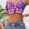 AYJ Novo Top Tubinho Sexy Slim-Fit Costas Nuas com Lantejoulas e Gola Halter Europeu e Americano Y2562
