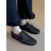 Zapatos planos de cuero tallado retro británico para mujer, versátiles mocasines brogue de punta redonda