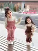 Traje de Primavera Estilo Francés para Niñas Traje Coreano para Niños Falso Dos Piezas Camisola Camisa de Muñeca Pantalones Acampanados Casuales para Niñas Primavera y Otoño