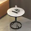 Mesa auxiliar de mármol de lujo ligero, mesa de café pequeña, mesa de esquina para sofá de sala de estar de mármol, mueble auxiliar redondo pequeño móvil para balcón