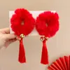 Horquilla de Felpa con Borla de Año Nuevo Accesorio para el Cabello con Lazo Infantil Horquilla Roja Atmosférica para Niñas Accesorio para el Cabello Estilo Antiguo Hanfu