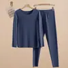 Traje de ropa interior cálida para hombre de terciopelo sin costuras talla grande otoño e invierno forrado de polar engrosado ropa de otoño pantalones largos conjunto de dos piezas