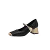 Zapatos Mary Jane de tacón alto estilo chino para mujer, nuevos de la primavera 2024, vintage, elegantes, de punta cuadrada, poco profundos, de un solo color