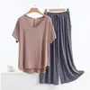 Pijama modal de manga corta para mujer, ropa casual de verano para maternidad talla extra, corte holgado, adecuado para mujeres de mediana edad, se puede usar para salir, conjunto de dos piezas para estar en casa