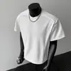 Ropa informal de verano para hombre, elegante y con estilo, de importación transfronteriza de Douyin, con hombros rectos, camiseta estructurada de manga corta con cuello redondo y diseño de retazos.
