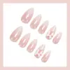 Uñas Postizas Rosas con Gradiente y Lazo, Venta Caliente Transfronteriza Europea y Americana, Uñas Postizas de Arte para Uñas con Forma de Almendra de Gama Alta, Venta al por Mayor