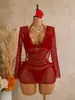 2026 Estilo Nuevo Europeo y Americano Cuello Oscilante Lentejuela Especial Manga Larga Malla Traje de Baño de Tres Piezas Bikini Transfronterizo