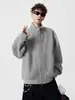 Chaqueta de punto para hombre con cuello alto gris, doble cremallera, Otoño Invierno, holgada, casual, moderna, de marca, engrosada, de lana, color liso, cárdigan, prenda de abrigo