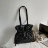 Bolso bandolera con cordón de diamante para mujer 2025 Invierno Nuevo Ropa de algodón Simple Casual Bolso de axila de alto valor