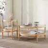 Mesa de centro redonda de madera maciza y ratán, estilo nórdico minimalista moderno, para sala de estar, casa de huéspedes, mesa auxiliar estilo japonés, mesa redonda pequeña de cristal para balcón