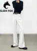 Calça masculina versátil e fluida para o outono, estilo retrô americano de cor sólida, elegante e modeladora, alonga as pernas, calça levemente flare da moda