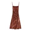 Roupa Europeia e Americana Transfronteiriça Aliexpress Popular Veludo Suspensório Vestido Midi Plissado