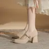 Sapatos Femininos Mary Jane Salto Bloco Jin Gang MY7012 2024 Novo Primavera e Outono Versátil Salto Alto Boca Rasa Sapatos Individuais para Mulheres
