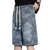 Shorts de mezclilla desgastados de color claro para hombre, pantalones rectos finos lavados de verano de longitud media, pantalones de cinco puntos de marca trendy ins de corte holgado
