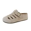 Mocasín Estilo Francés para Exteriores Nuevo Verano Hueco Punta Cerrada Medias Zapatillas para Mujer Birkenstock 2026 Suela Gruesa Beige