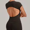 Outono Sem Costas Manga Curta Justa Emagrecedora Secagem Rápida Casual Esportes Fitness Pilates Treinamento Camiseta 3098