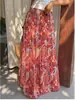 Falda Larga Estampada de Cintura Alta Estilo Vacacional Transfronterizo Europeo y Americano Falda Estilo Bohemio Verano Nueva Holgada Dobladillo Amplio